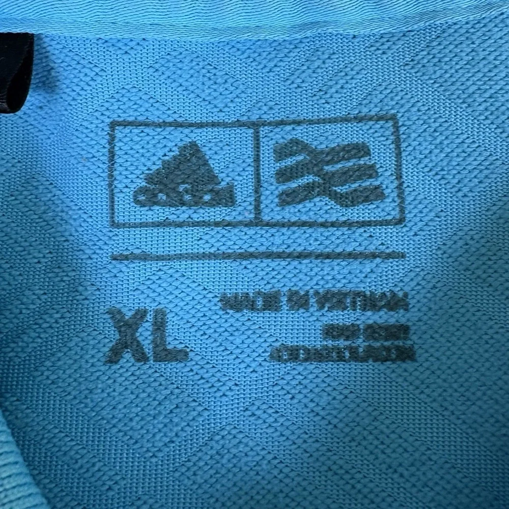 adidas Polo Shirt Mens XL Golf Athletic Light Blue Textured Grid Short Sleeve